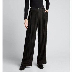 VINCE Pants Womens 8 Black Brown Pinstripe Wide Leg Dress Trousers Work Wool